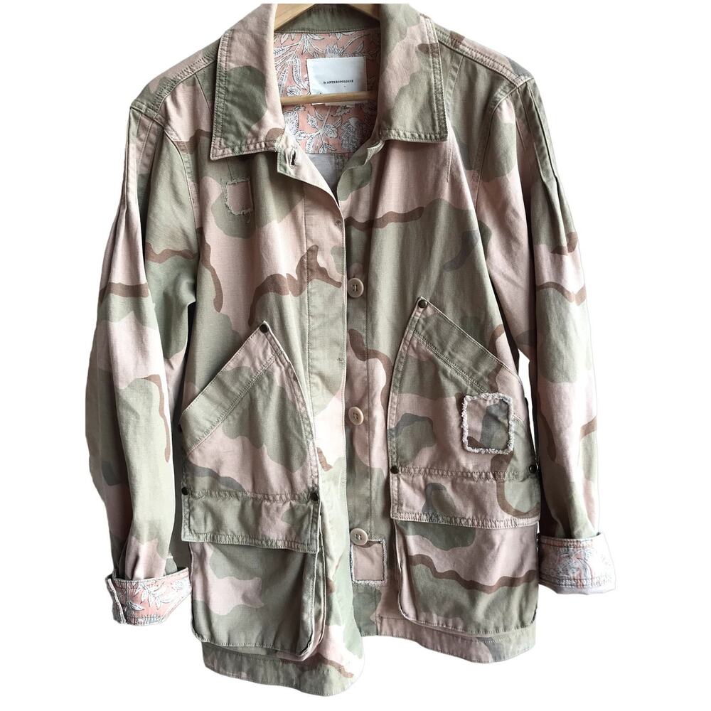 Anthropologie Pink Camo Utility Jacket with Patch Details size M